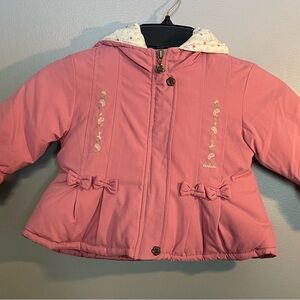 Vtg OshKosh B'gosh Pink Puffer Jacket Bow Embroidery Details Girl Size 12 Months